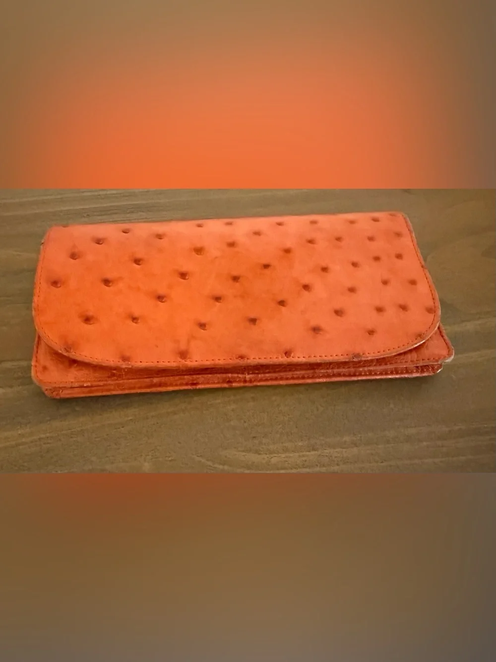 Orange Ostrich Leather Wallet